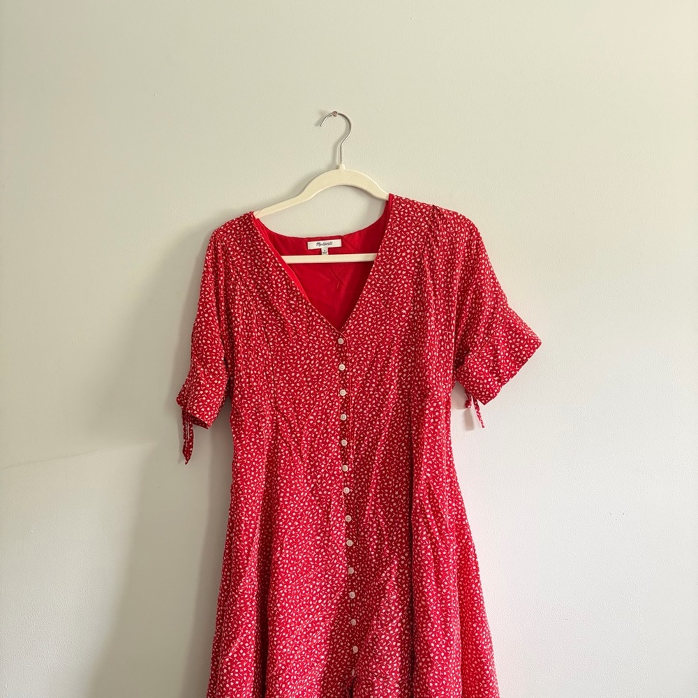 MADEWELL RED SILK BUTTON FRONT MINI DRESS - Picture 5 of 8